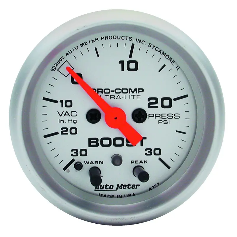 Autometer 4376 Ultra-Lite Vacuum And Boost Gauge – 2-1/16-Inch Dial, 30 Inhg To 15 Psi Range With Peak Hold And Warning Features 1