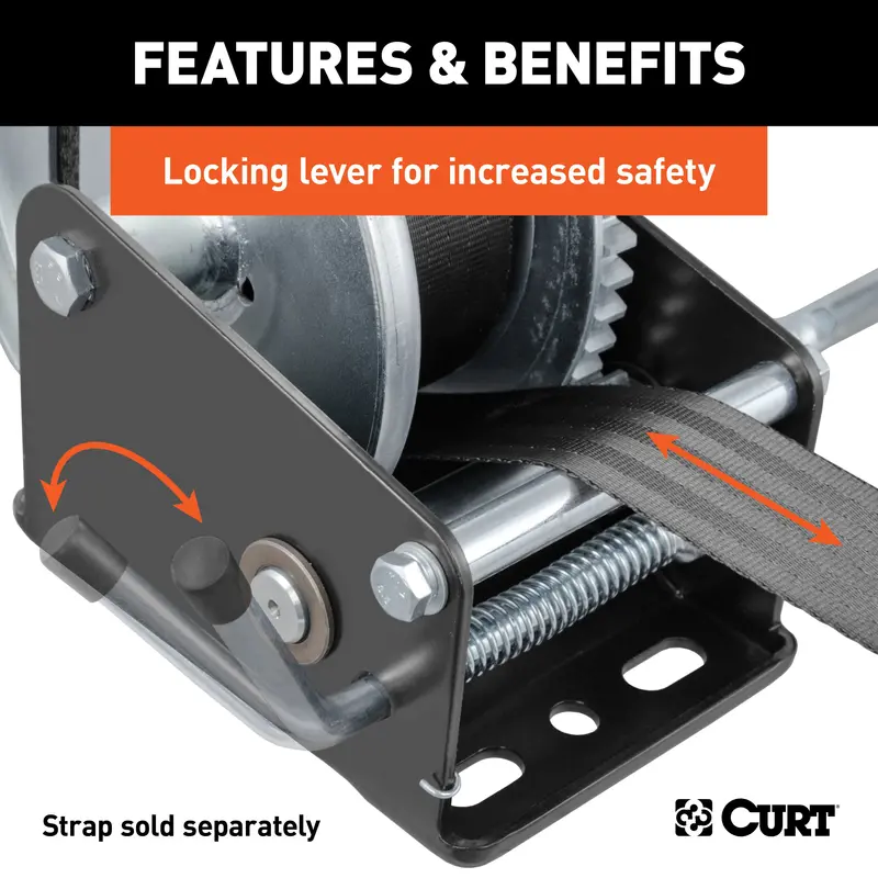 Curt 29427 Manual Hand-Crank Winch — 1,700 Lb Capacity With 8-Inch Handle 1