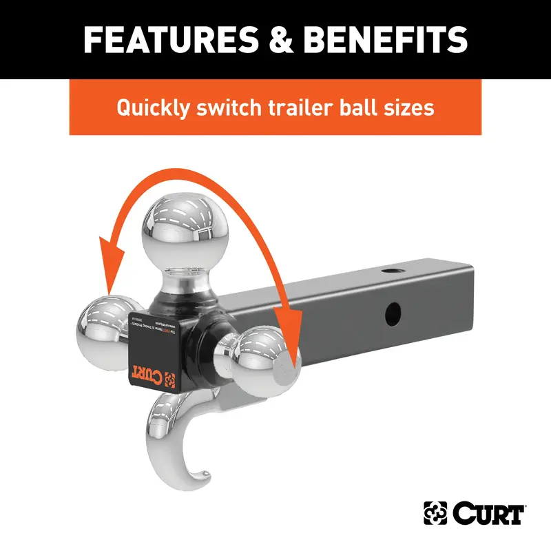 Curt 45675 Multi-Ball Adjustable Trailer Hitch Mount – Chrome-Finished, Solid 2-Inch Shank With Triple Ball Options 1