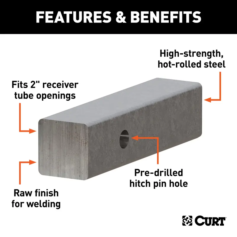 Curt 49537 Weld-On Trailer Hitch Shank – Raw Steel, 2-Inch X 8-Inch Design For Custom Fabrication 1