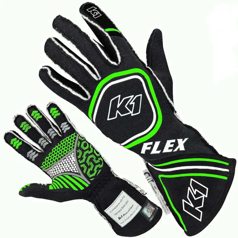 K1 Racegear 23-Flx-Nfv-M Sfi/Fia-Certified Flex Racing Glove – Medium, Black/Flo Green 1