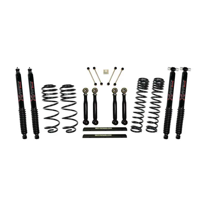 Skyjacker Tj401Bpbltx 4 Inch Dual Rate Long Travel One Box Kit W/Adjustable Front And Rear Lower Flex Links And Black Max Shocks Tj/Lj 1997-2002 Jeep Wrangler Skyjacker 1
