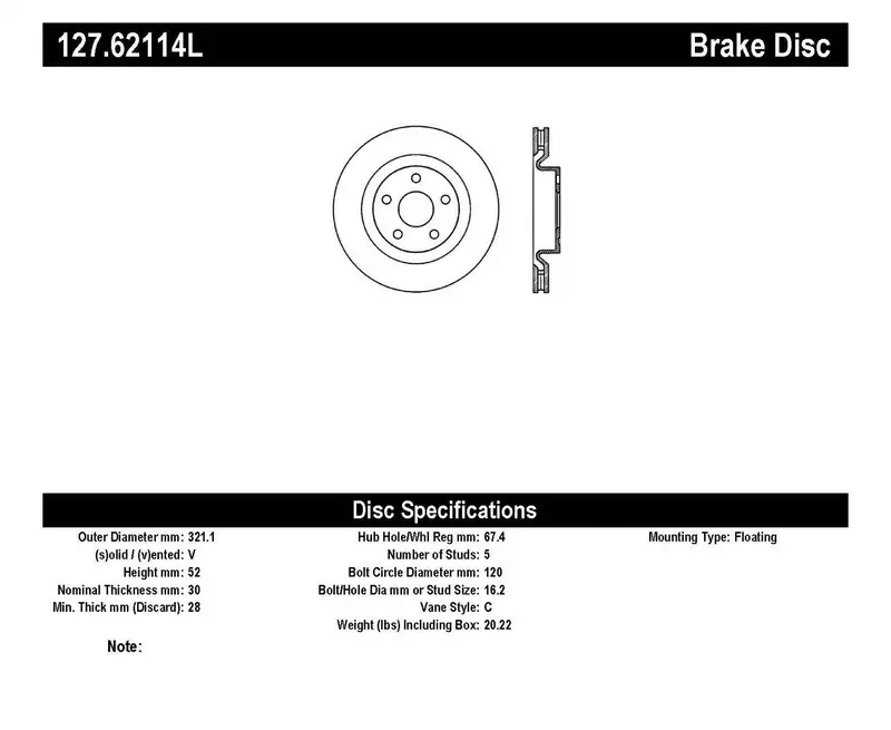 Stoptech 127.62114L Front Left Drilled & Slotted Sport Brake Rotor 1