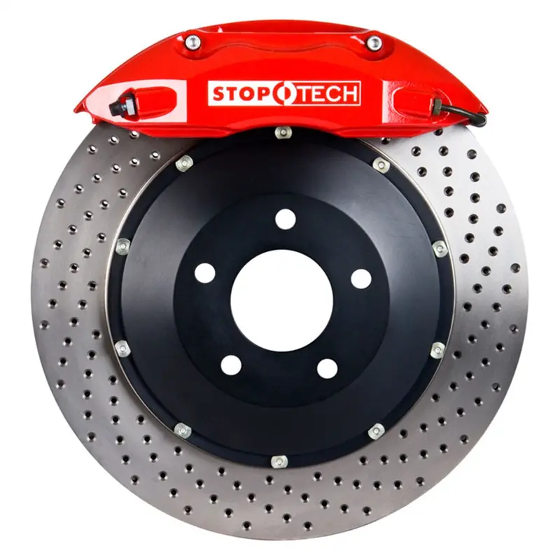 Stoptech 83.305.4700.72 Big Brake Kit – Front, Red Calipers With Drilled Two-Piece Rotors 1