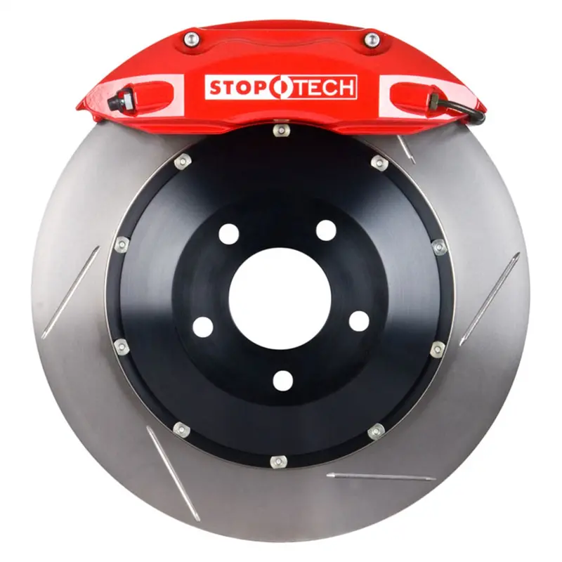 Stoptech 83.795.0047.71 Rear Big Brake Kit – Red Calipers With Drilled Two-Piece Rotors 1
