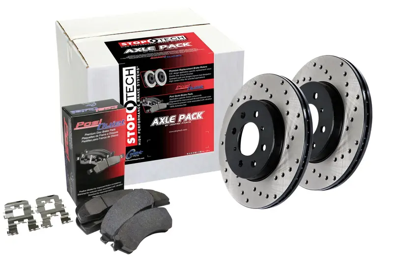 Stoptech 939.34041 Street Axle Pack – Drilled Front Brake Kit With Rotors & Pads 1