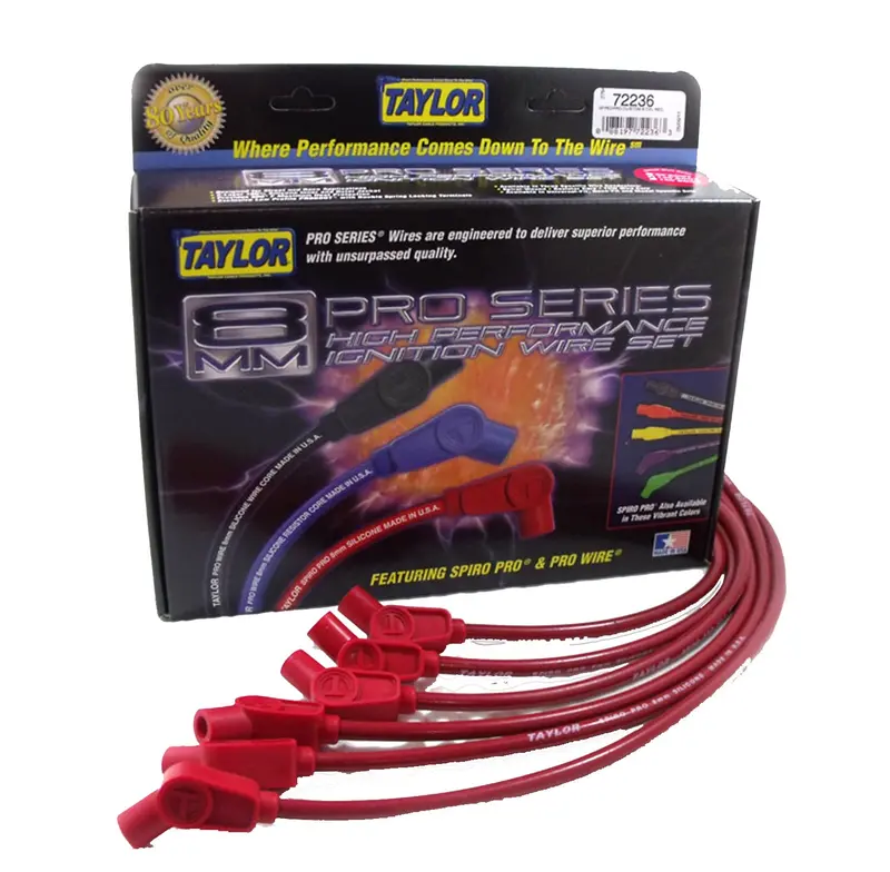 Taylor Cable Spiro-Pro 8Mm Ignition Wire Set – Red, Oe-Style Spark Plug Boots, 9.5" Length 1